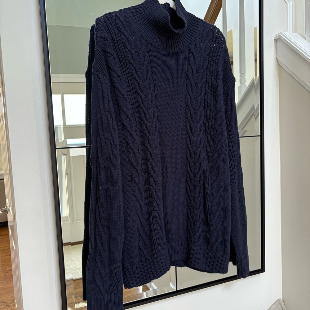 Banana Republic Navy chunky knit organic cotton turtleneck